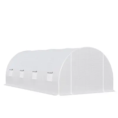 Outsunny vrtni rastlinjak iz PE tunela z železnimi cevmi 600 X 300 X 200 cm Bela