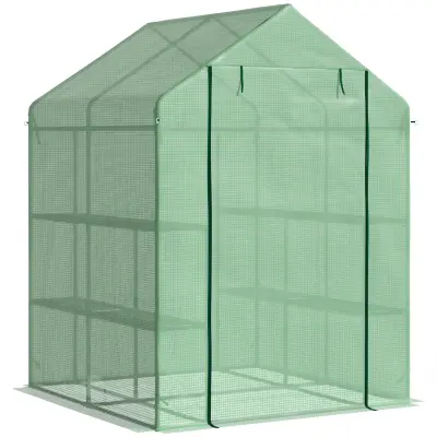 Outsunny vrtni rastlinjak s policami za rastline, PE pokrovom in dvižnimi vrati, 143x138x190cm, zelena