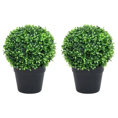 vidaXL Umetna rastlina pušpan 2 kosa z lonci okrogle oblike 37 cm