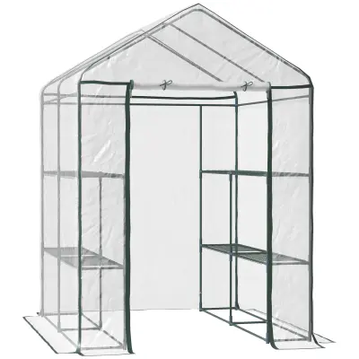 Outsunny prozoren PVC zunanji vrtni rastlinjak, balkonski rastlinjak s policami za vrtnine 1,43 x 1,43 x 1,95 m