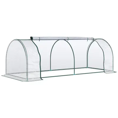 Outsunny vrtni rastlinjak s sprednjimi dvižnimi vrati, jeklena konstrukcija in PVC pokrov, 250x100x80cm, zelen in prozoren, zelena barva