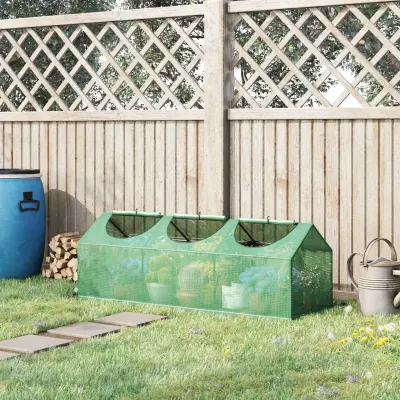 Outsunny mini vrtni rastlinjak s 3 dvižnimi okni in pokrovom iz PE proti UV-sevanju, 180x60x60cm, zelen, Outsunny