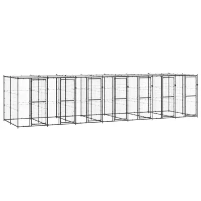 vidaXL Zunanji pasji boks jeklo s streho 16,94 m²