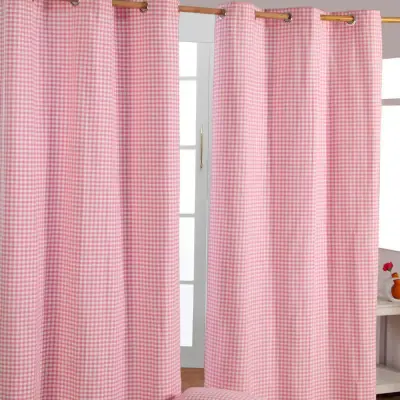 Homescapes Roza bombažne zavese Gingham Eyelet 117x137 cm