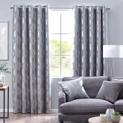 Homescapes Silver Enchanted Forest Eyelet Curtain Par - 117x229 cm