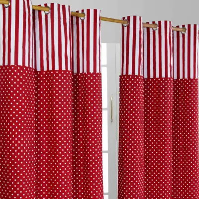 Homescapes Polka Dots Red Ready Made Eyelet zavese par, 137x182 cm Drop