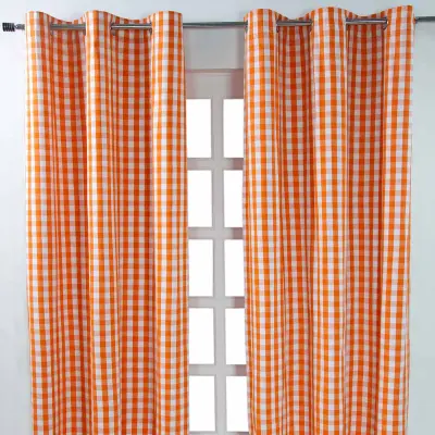 Homescapes Bombažne oranžne blokovske zavese Gingham Eyelet 117x137 cm