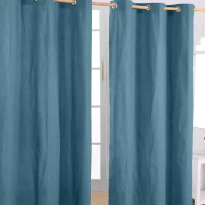 Homescapes Bombažne gladke zavese Airforce Blue Ready Made Eyelet, par, 117x137 cm