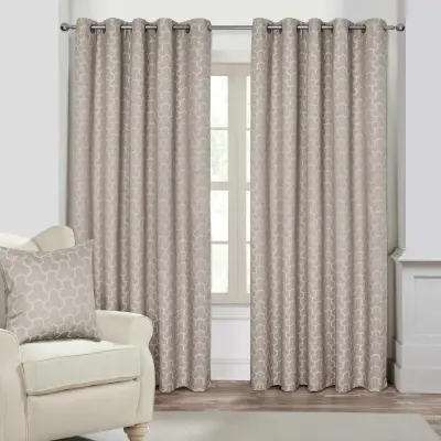 Homescapes Natural Geometric Jacquard Blackout Eyelet zavese, par, 228x228 cm