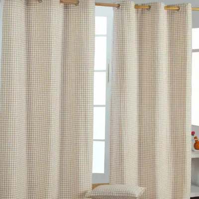 Homescapes Beige Cotton Gingham Eyelet zavese 137x182 cm