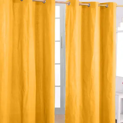 Homescapes Bombažne navadne gorčično rumene gotove zavese Eyelet par, 137x228 cm