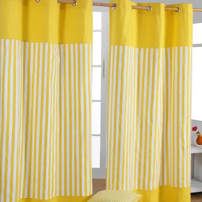 Homescapes Thick Yellow Stripe Ready Made Eyelet Curtain Par, 117x137 cm Drop