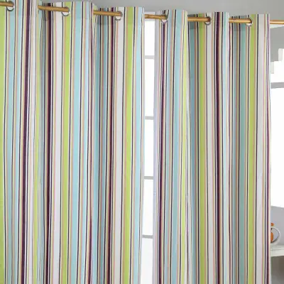 Homescapes Osaka Green Stripes Ready Made Eyelet Curtain Par, 137x228 cm Drop