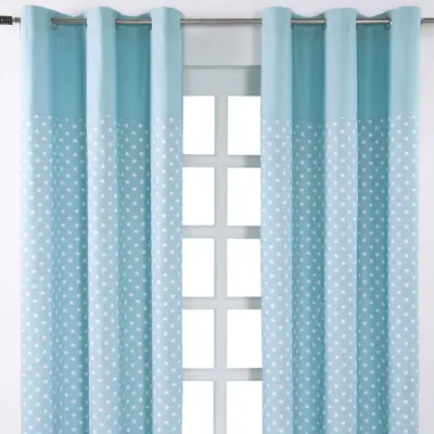 Homescapes Bombažne zavese Stars Blue Ready Made Eyelet Par, 137x228 cm Kapljica