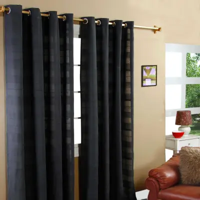 Homescapes Bombažne črne zavese Rajput Ribbed, par, 165x229 cm