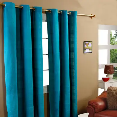 Homescapes Bombažne zavese Rajput Ribbed Teal Par, 165x229 cm