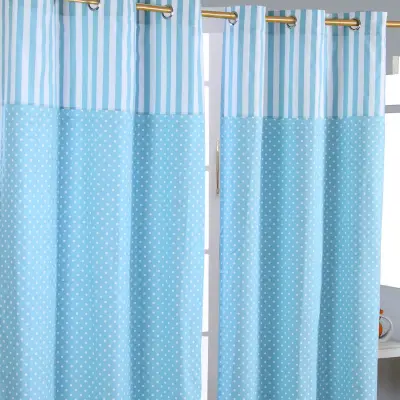 Homescapes Polka Dots Blue Ready Made Eyelet Curtain Par, 137x182 cm Drop
