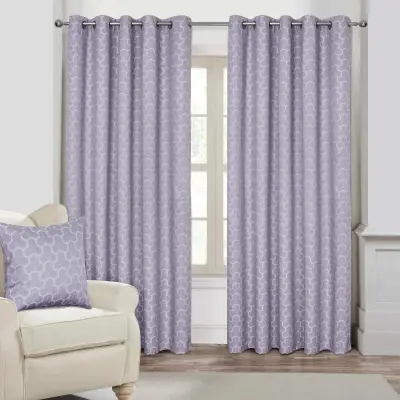 Homescapes Lilac Geometric Jacquard Blackout Eyelet Curtain Par, 228x182 cm
