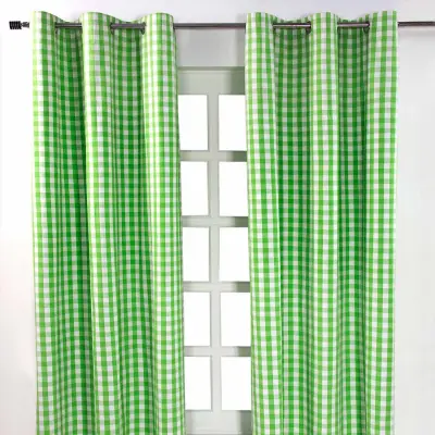 Homescapes Bombažne zelene blokovsko šahovske zavese Gingham Eyelet 137x182 cm