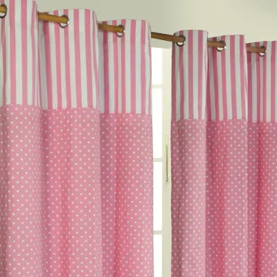 Homescapes Polka Dots Pink Ready Made Eyelet Curtain Par, 117x137 cm Drop