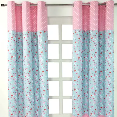Homescapes Birds And Flowers Ready Made Eyelet Curtain Pair, 137x228 cm Drop