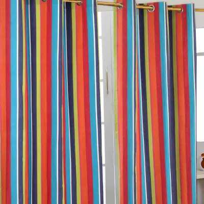 Homescapes Multi Stripes Ready Made Eyelet Curtain Par, 137x182 cm Drop
