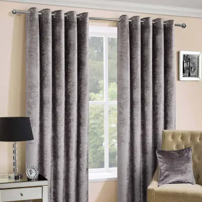 Homescapes Silver Luxury Crushed Velvet Lined Eyelet Curtain Par, 228x137 cm