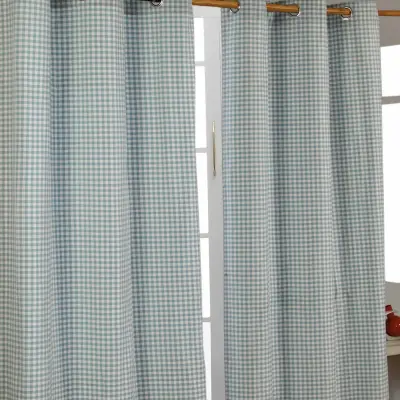 Homescapes Modre bombažne zavese Gingham Eyelet 137x228 cm