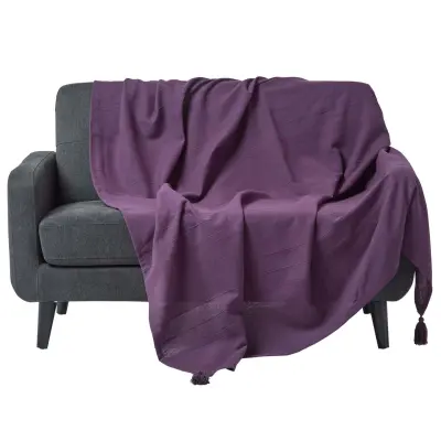Bombažna odeja Homescapes Rajput Ribbed Purple, 225x255 cm