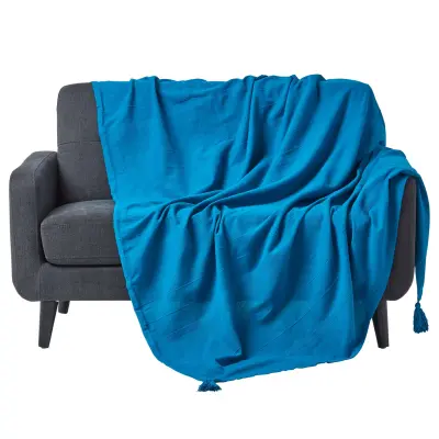 Bombažna odeja Homescapes Rajput Ribbed Teal, 150x200 cm