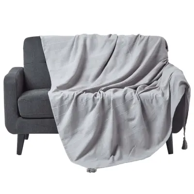 Bombažna odeja Homescapes Rajput Ribbed Silver Grey, 225x255 cm