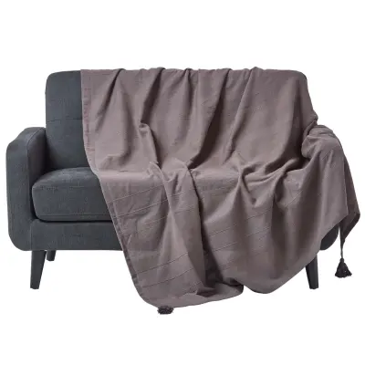 Bombažna odeja Homescapes Rajput Ribbed Sea Grey, 255x360 cm