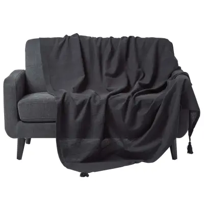 Homescapes Bombažna odeja Rajput Ribbed Black, 225x255 cm