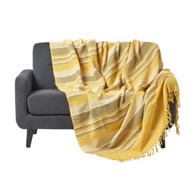 Bombažna odeja Homescapes Morocco Striped Yellow, 150x200 cm