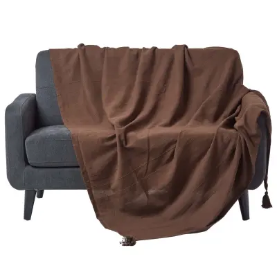Bombažna odeja Homescapes Rajput Ribbed Chocolate, 225x255 cm