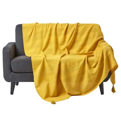 Homescapes Bombažna odeja Rajput Ribbed Yellow, 150x200 cm