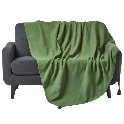 Bombažna odeja Homescapes Rajput Ribbed Dark Olive, 150x200 cm