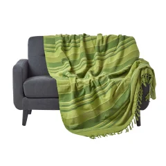 Bombažna odeja Homescapes Morocco Striped Green, 150x200 cm