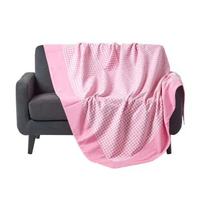 Bombažna odeja Homescapes Gingham Check Pink, 225x255 cm