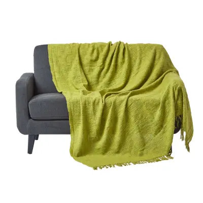 Bombažna odeja Homescapes Nirvana Slub Lime Green, 255x360 cm