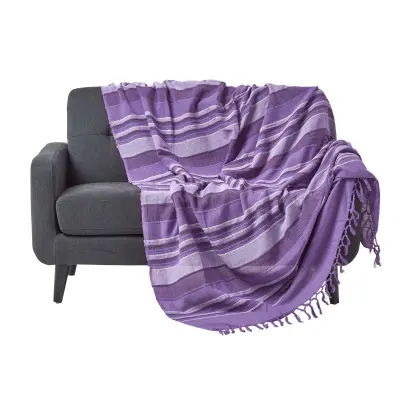 Bombažna odeja Homescapes Morocco Striped Mauve, 255x360 cm