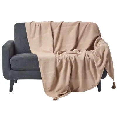 Bombažna odeja Homescapes Rajput Ribbed Beige, 225x255 cm