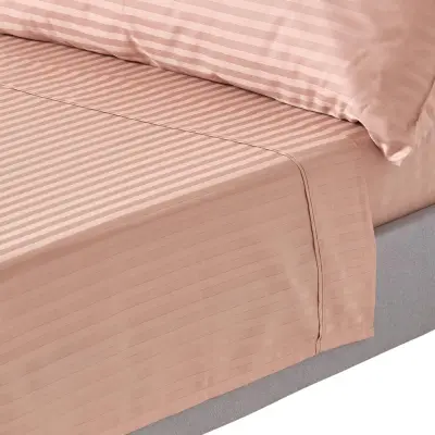 Homescapes Taupe Beige Flat Sheet iz egiptovskega bombaža Satin Stripe 330 Thread Count, 178x255 cm