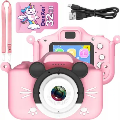 4MP aku. otroški fotoaparat LCD FULL HD etui 32GB SD kartica roza