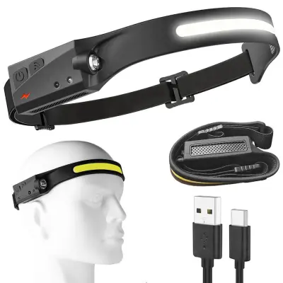 2v1 aku. LED COB naglavna svetilka 350lm USB IPX4 senzor vklopa