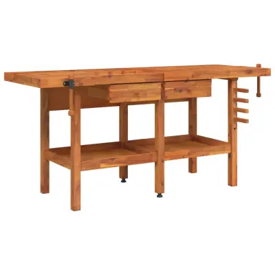 vidaXL Delovna miza s predali in primeži 192x62x83 cm trdna akacija