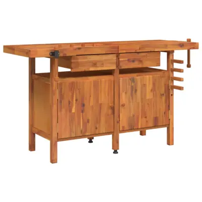 vidaXL Delovna miza s predali in primeži 162x62x83 cm trdna akacija