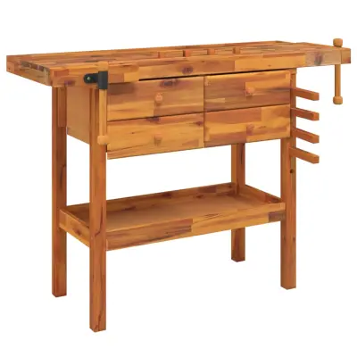 vidaXL Delovna miza s predali in primeži 124x52x83 cm trdna akacija