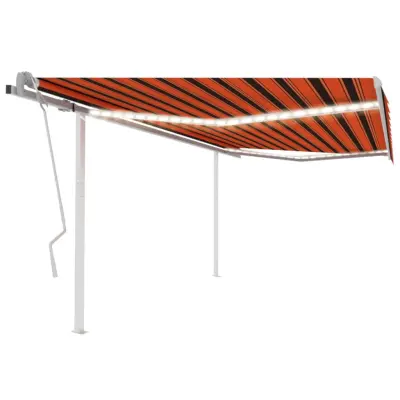 vidaXL Ročno zložljiva tenda z LED lučkami 4,5x3 m oranžna in rjava