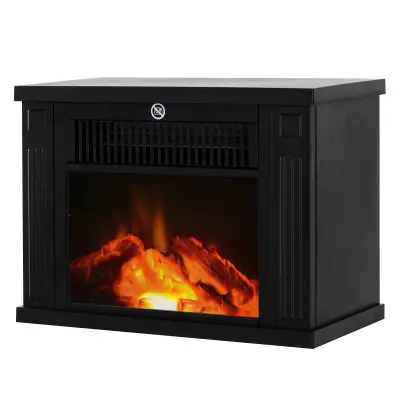 HOMCOM Namizni električni kamin z učinkom plamena, kamin z nastavljivo močjo 600/1200W, pokritost 10-15m², črn